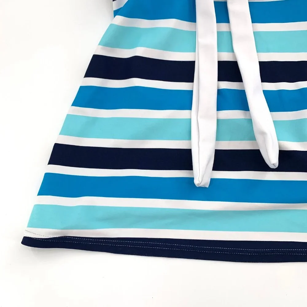 Hula Honey‎ Striped Swimsuit Tank Top Cute Swimwear Blue White Front Tie Medium